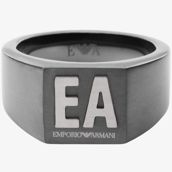 Emporio Armani Mens New Logo Stainless Steel Signet Ring EGS2755060