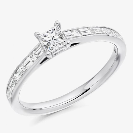 Platinum Princess-Cut Diamond-Shoulder Engagement Ring (M) ENG3341