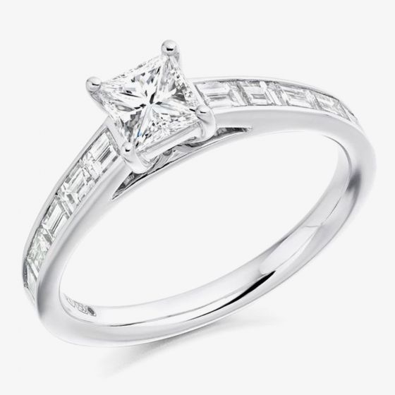 Platinum Princess-Cut 1.05ct Diamond-Shoulder Engagement Ring (M) ENG3342