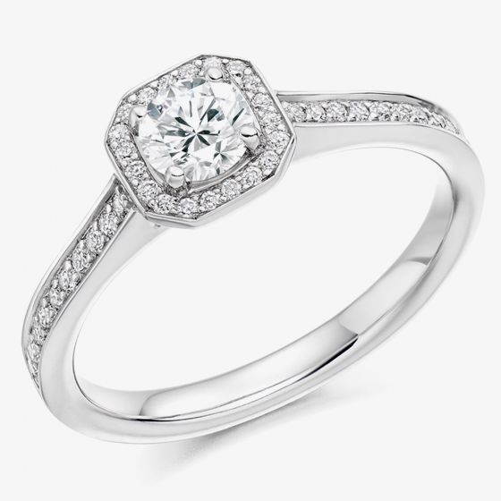 Platinum 0.53ct Diamond Shoulder-Set Halo Engagement Ring ENG3549
