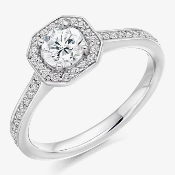 Platinum Diamond-Shoulder Halo Cluster Engagement Ring (M) ENG3550