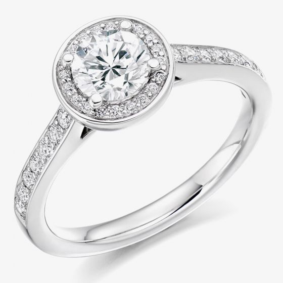 Platinum 0.80ct Diamond Shoulder-Set Halo Engagement Ring ENG3663