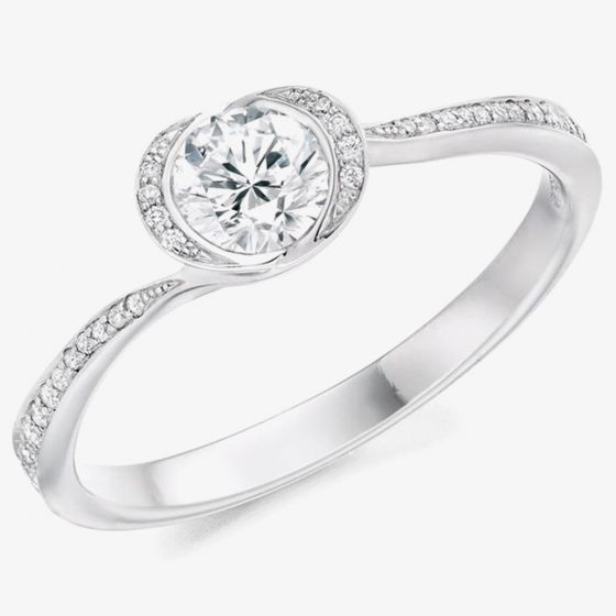 Platinum Diamond-Shoulder Twist Halo Engagement Ring (M) ENG4568