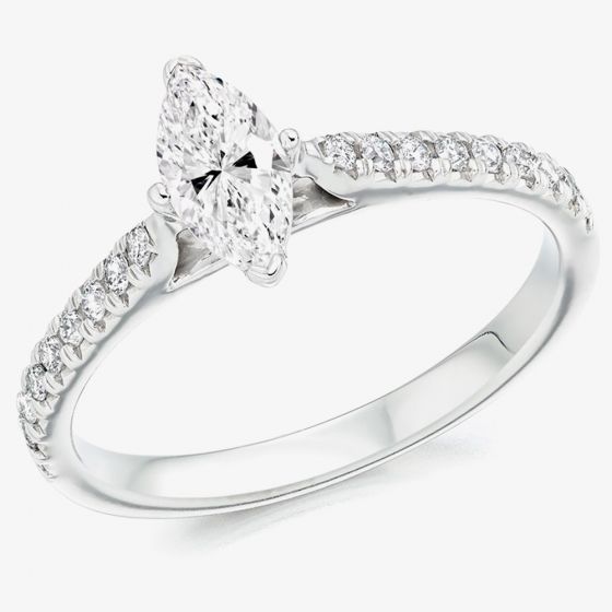 Platinum Marquise-Cut Diamond-Shoulder Engagement Ring (L) ENG6980
