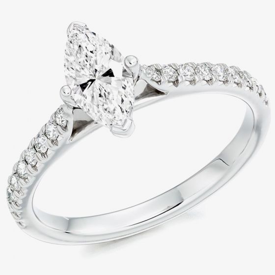 Platinum Marquise-Cut Diamond-Shoulder Engagement Ring (M) ENG6981