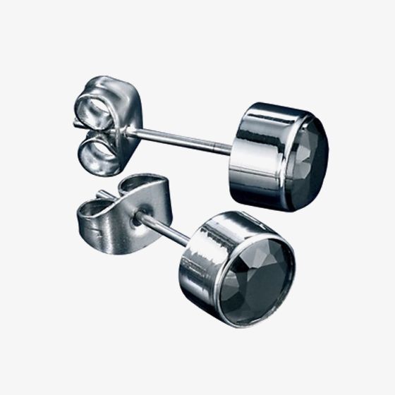 Fred Bennett Stainless Steel Black Cubic Zirconia Round Studs FB-E3795