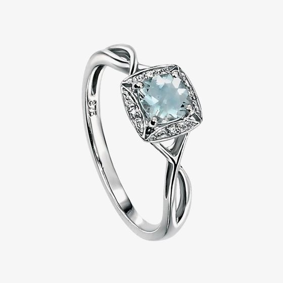 9ct White Gold Diamond Aquamarine Cluster Ring GK-GR327T