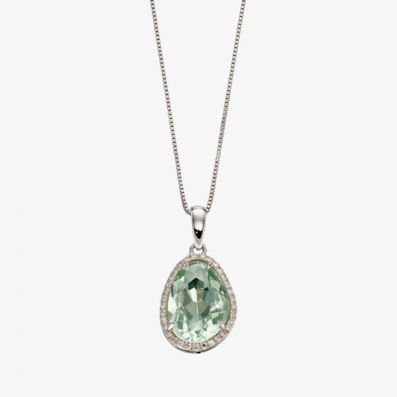 9ct White Gold Pear Cut Green Fluorite & Diamond Pendant GP2239G GN151