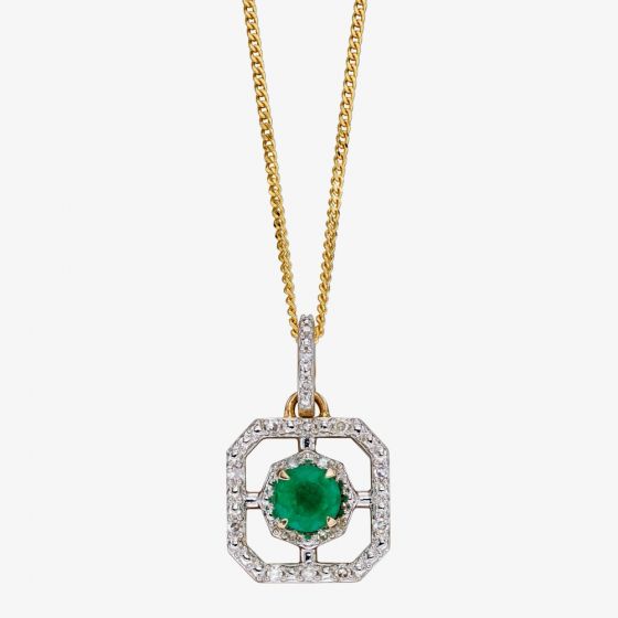  9ct Yellow Gold Emerald Diamond Pendant Necklace GP2255G GN141
