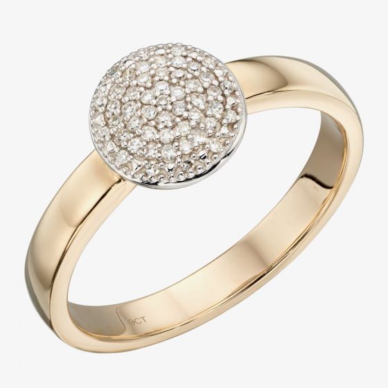  9ct Yellow Gold Round Pave Diamond Ring GR581