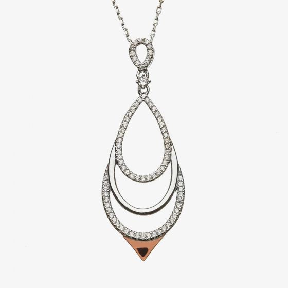 House Of Lor Silver Rose Gold Cubic Zirconia Open Tear Drop Pendant H-40032