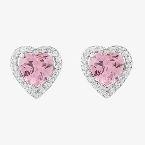 Starbright Sterling Silver Heart Shaped Cubic Zirconia Halo Stud Earrings THB-03E PK