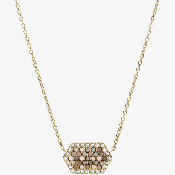 Fossil Val Holiday Sparkles Gold Tone Hexagon Necklace JF03864710