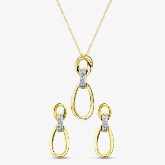 9ct Yellow Gold Pave Diamond Oval Linked Jewellery Set THE44320-08NJ & THP44319-05NJ