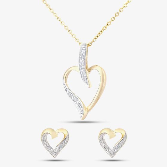 9ct Yellow Gold Diamond Heart Jewellery Set PP03816Y & PE04605Y
