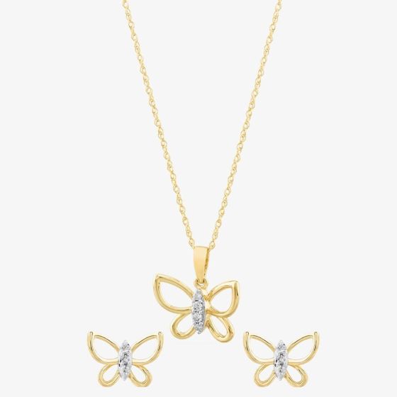9ct Yellow Gold Diamond Butterfly Jewellery Set THP43041-05 (YG) & THE39305-05 (YG)