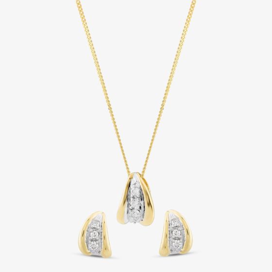 9ct Yellow Gold Diamond Curved Jewellery Set P1240/10C-10 & E1240/10-10