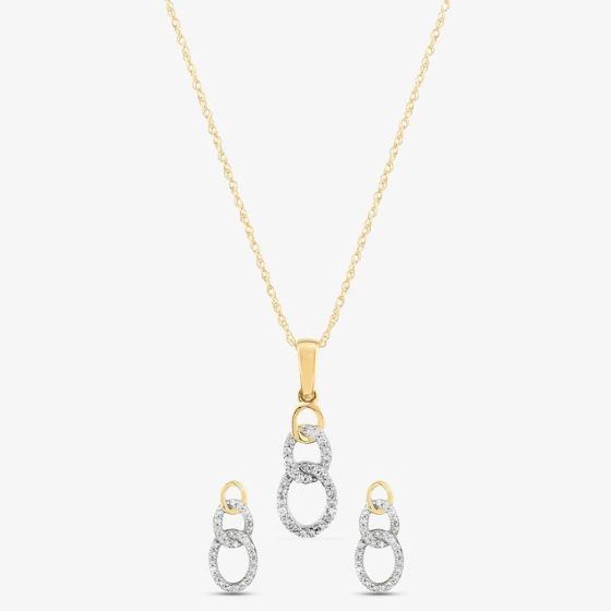 9ct Yellow Gold Diamond Open Circles Jewellery Set THP43040-08 (YG) & THE31107-15 (YG)