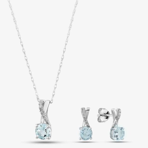 9ct White Gold Aquamarine & Diamond Jewellery Set