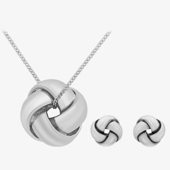 9ct White Gold Knot Jewellery Set