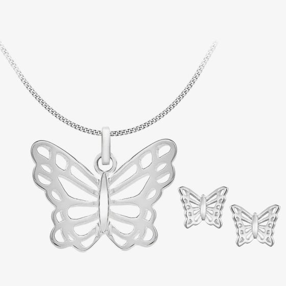 Silver Cut Out Butterfly Jewellery Set