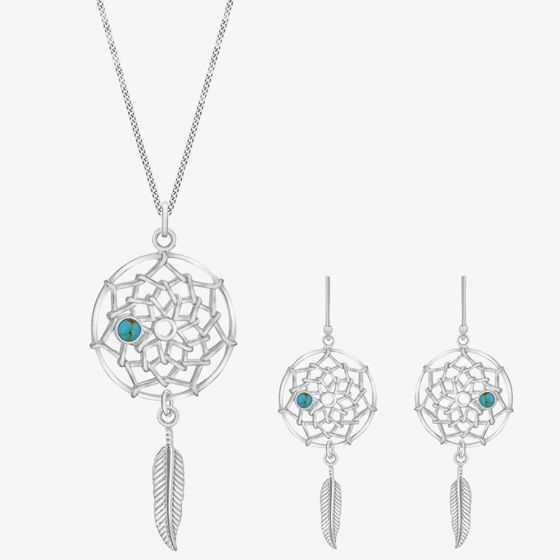 Silver Turquoise Dream Catcher Jewellery Set