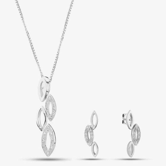 Silver Diamond Open Marquise Shaped Jewellery Set