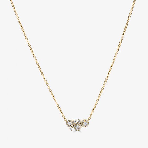 18ct Yellow Gold 0.39ct Diamond Cluster Necklet LG195/NB