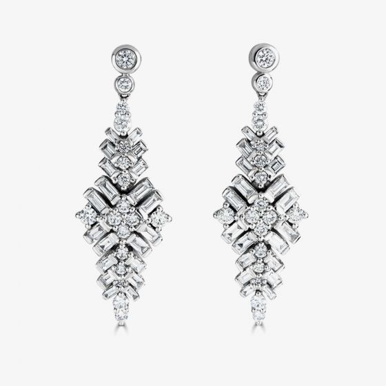 18ct White Gold 2.32ct Diamond Cluster Dropper Earrings LG201-EA-PR