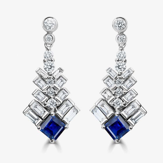 18ct White Gold Jazz Diamond and Sapphire 1.81ct Dropper Earrings LG201/EC-PR(BS)