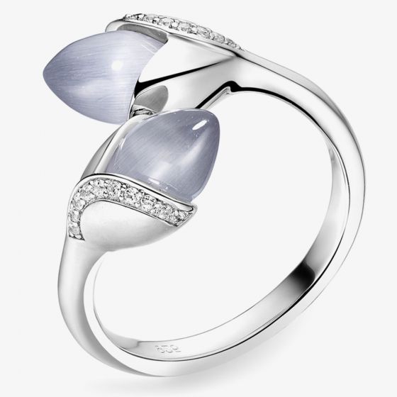 FEI LUI Magnolia Sterling Silver Double Stone Open Ring (M) MAG-925R-002-CEGY M