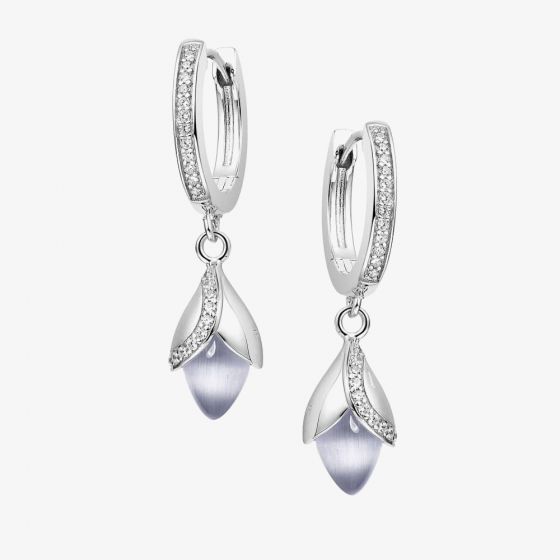 Fei Liu Magnolia Silver Cubic Zirconia Hoop Dropper Earrings MAG-925R-201-CEGY