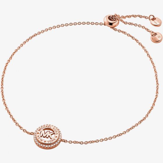 Michael Kors Ladies Premium Rose Gold Plated Cubic Zirconia Circle Logo Bracelet MKC1383AN791