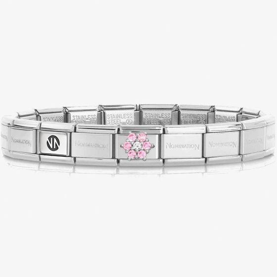 Nomination CLASSIC Composable Silver Cubic Zirconia Pink Flower Bracelet 030000 + 330322/03