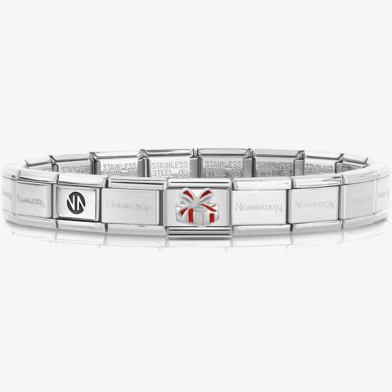 Nomination CLASSIC Silver Christmas Red Present Charm Bracelet 330204/06 & 530300 SI