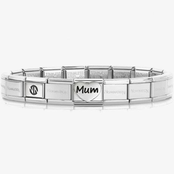 Nomination CLASSIC Silver Mum Heart Charm Bracelet 530300 SI & 330114/22