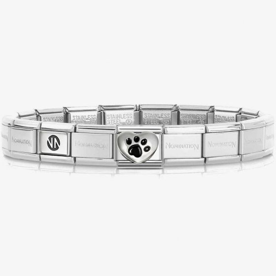 Nomination CLASSIC Silver Black Paw Heart Charm Bracelet 530300 SI & 330204/51