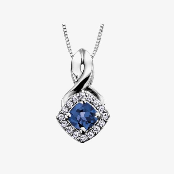 9ct White Gold Sapphire and Diamond Cushion Cluster Pendant P2351W/9-10