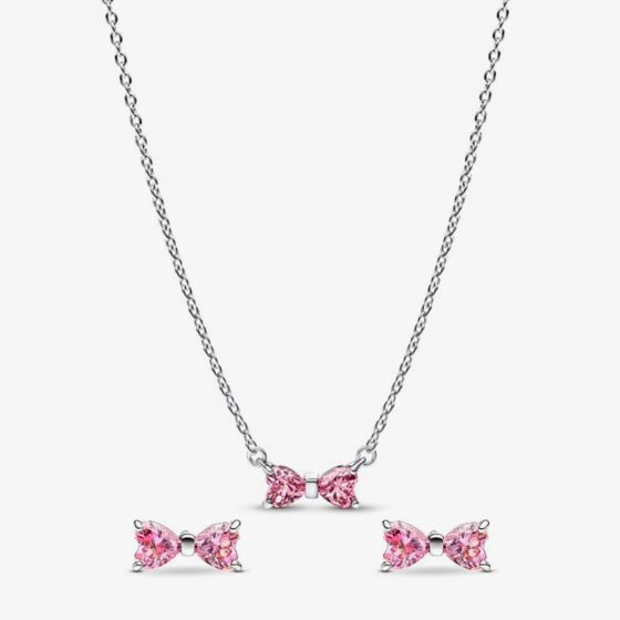 PANDORA Pink Bow Jewellery Set 394235C01-45 & 293505C01