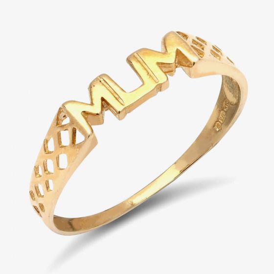 9ct Yellow Gold Mum Textured Criss-Cross Ring PR149