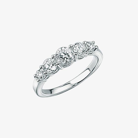 Silver Cubic Zirconia Five Stone Ring R2103C 