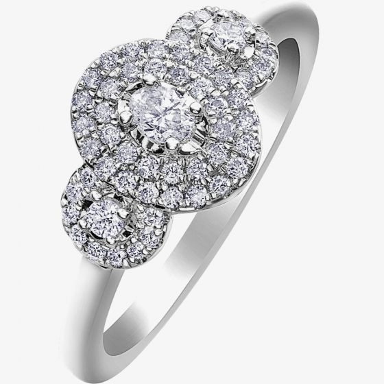 9ct White Gold 0.33ct Diamond Triple Cluster Ring 30807WG/33-10