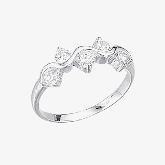 Silver Cubic Zirconia Set Wave Ring R568C
