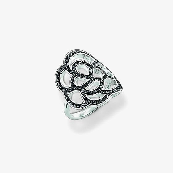 THOMAS SABO Silver Black Cubic Zirconia Open Flower Ring TR1946-051-11