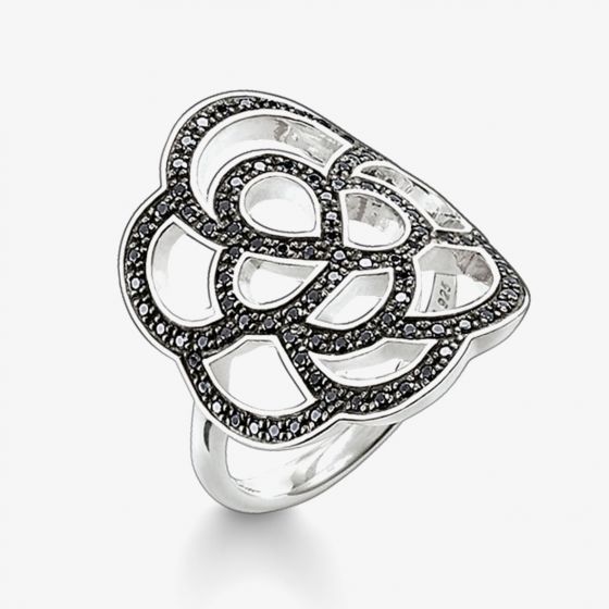 THOMAS SABO Silver Black Cubic Zirconia Open Flower Ring TR1946-051-11