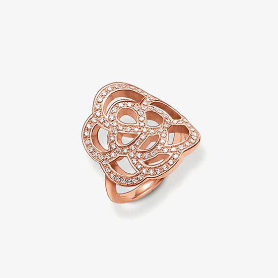 THOMAS SABO Rose Gold Plated Clear Cubic Zirconia Open Flower Ring TR1946-416-14