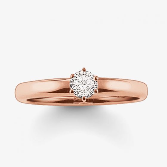 THOMAS SABO Rose Gold Plated Clear Cubic Zirconia Sterling Silver Six Claw Ring TR1982-416-14