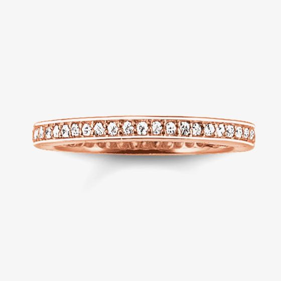 THOMAS SABO Rose Gold Plated Medium Clear Cubic Zirconia Narrow Eternity Ring TR1983-416-14