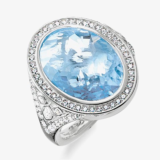 THOMAS SABO Silver Oval Blue Cubic Zirconia Ring TR2022-059-1