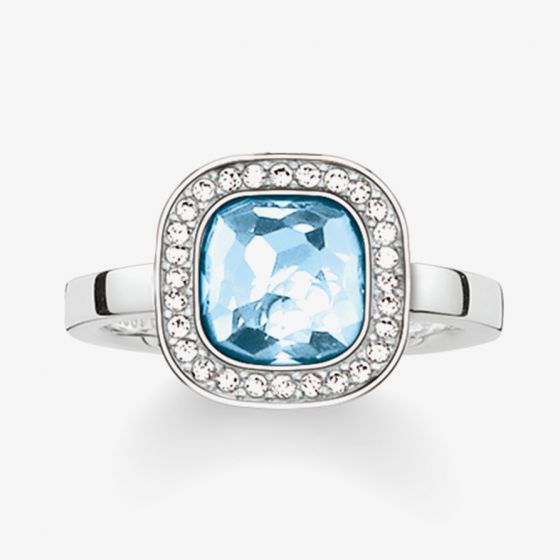 THOMAS SABO Silver Square Blue Cubic Zirconia Ring TR2029-059-1
